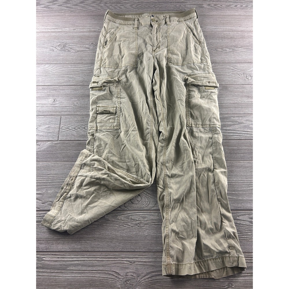 American Eagle Cargo Pants Womens 8 Regular Green Khaki Stretch Wide Leg Utility
